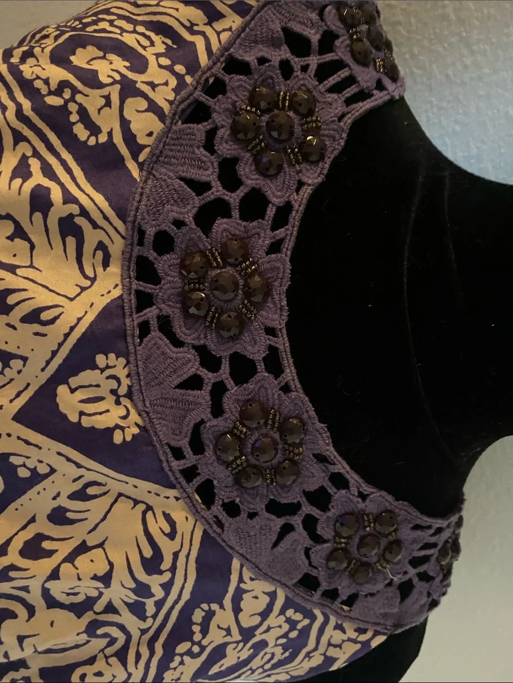 Free People Purple and Cream Paisley Midi Dress with Crochet Yoke